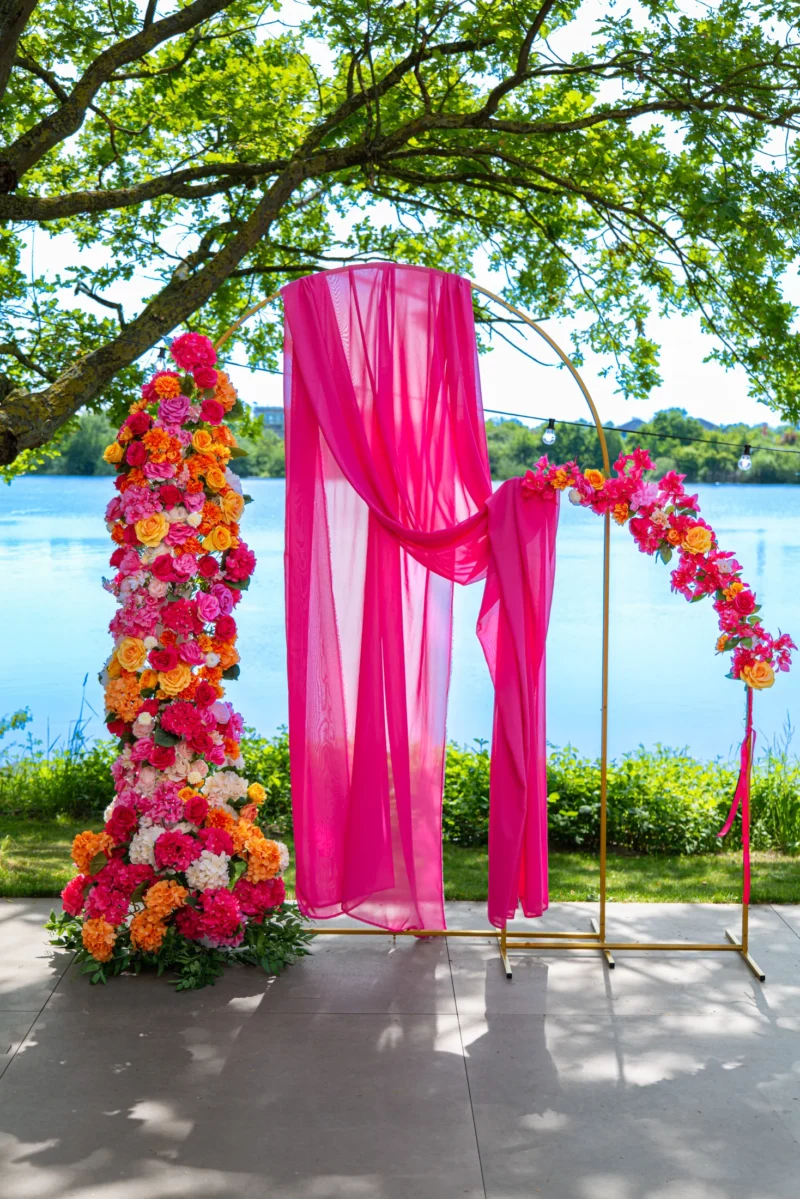 Fotohintergrund Backdrop pink orange Traubogen mieten für Hochzeiten, Feiern Partys -Hochzeitsdekoration mieten in Mannheim, Heidelberg, Rhein-Neckar