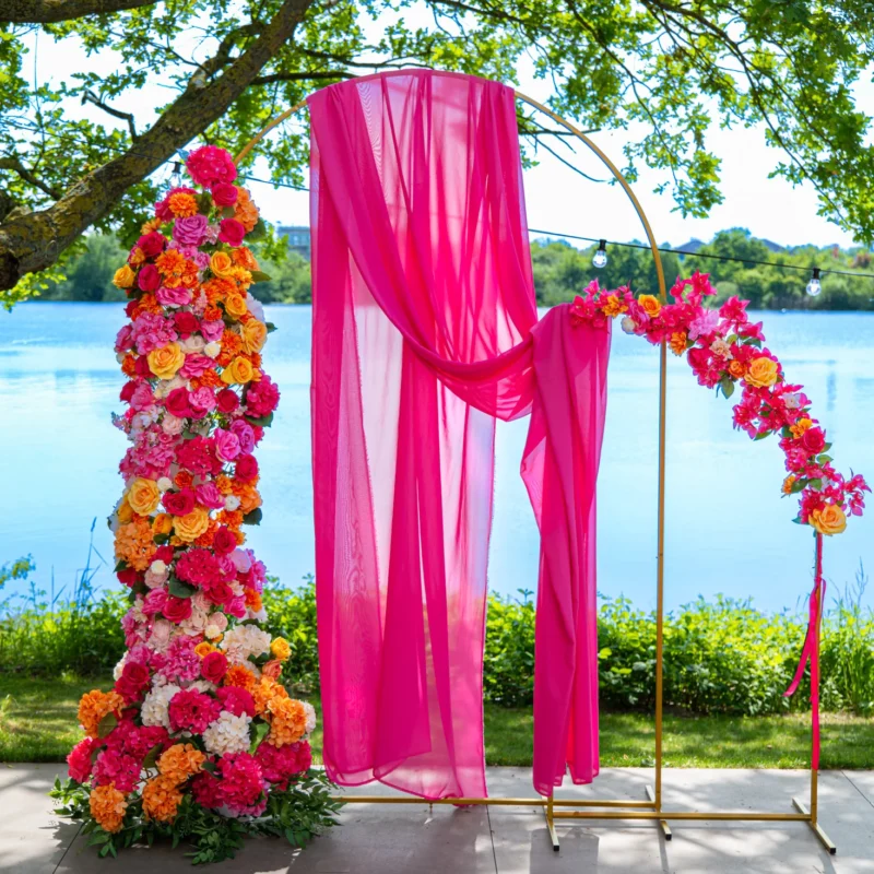 Fotohintergrund Backdrop pink orange Traubogen mieten für Hochzeiten, Feiern Partys -Hochzeitsdekoration mieten in Mannheim, Heidelberg, Rhein-Neckar